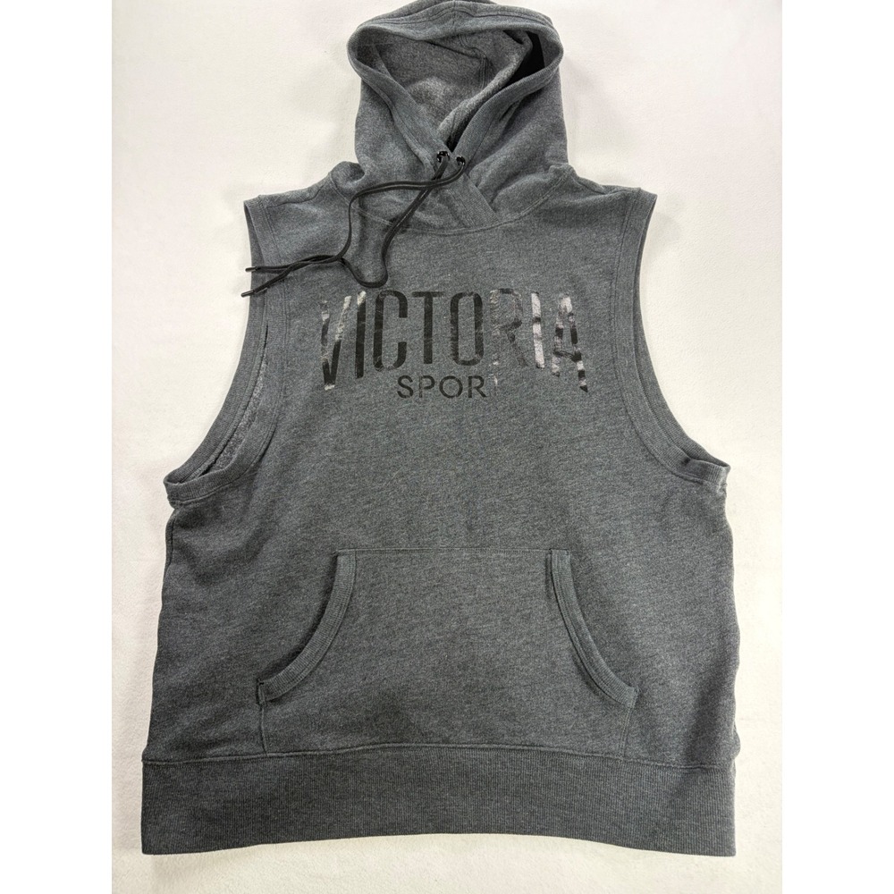 Victoria Sport Womens Large Sleeveless Hoodie Gray Open Back Muscle Tank Graphic